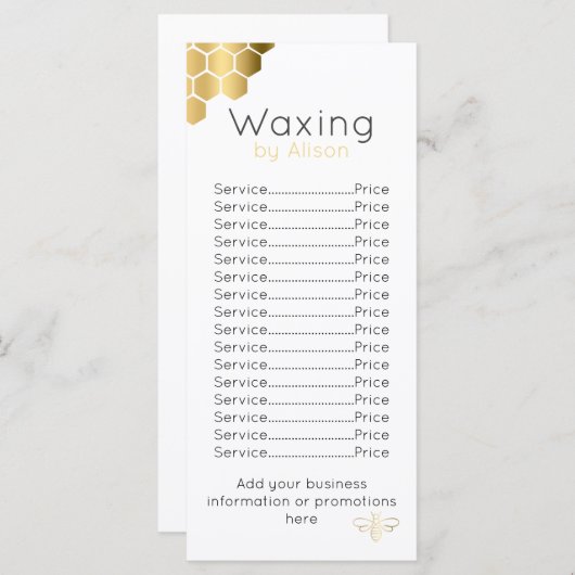 Menu Abeille de miel d'or esthéticienne (Devant / Derrière)