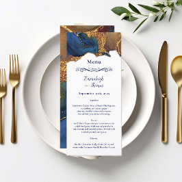 Menu Abstract blauwe gouden bruiloft scannen