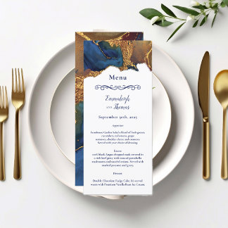 Menu Abstract blauwe gouden bruiloft scannen