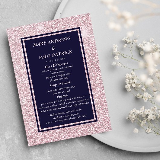 Menu abstrait bleu marine rose pailleté