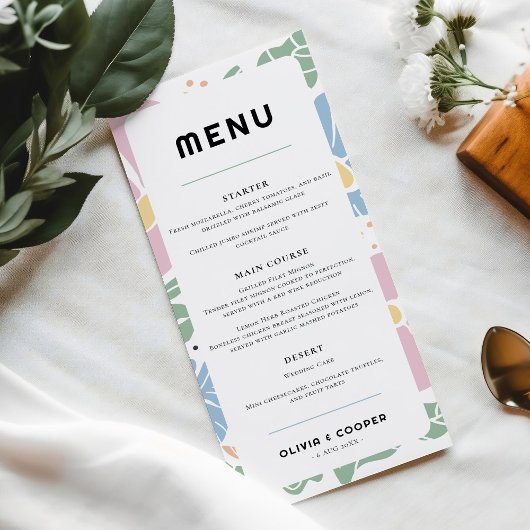 Menu Abstrait Retro Boho Chic Colorful Floral Mariage