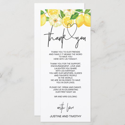 Menu Accueil Mariage Table Merci Cadre (Devant / Derrière)