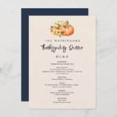 menu Action de grâce citrouille aquarelle (Devant / Derrière)