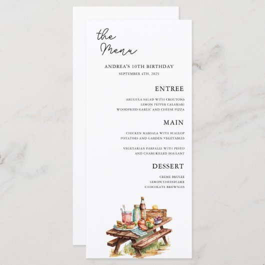 Menu Adventure Forest Camper Anniversaire (Devant / Derrière)