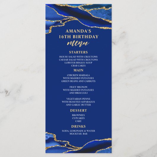 Menu Agate Bleu Royal et Or (Devant)