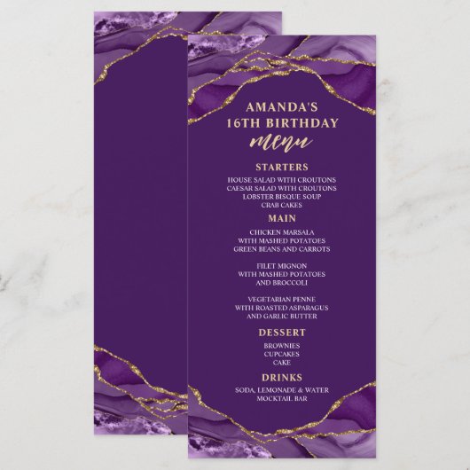 Menu Agate Design Purple et Gold (Devant / Derrière)