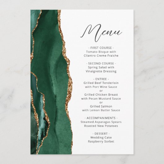 Menu Agate Emerald Green Gold Script Wedding (Devant)