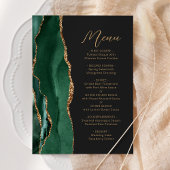 Menu Agate Émeraude Vert Or Script Sombre Mariage