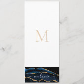 Menu Agate Marine Blue Gold Gemstone Marble Nom du mono (Dos)
