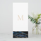 Menu Agate Marine Blue Gold Gemstone Marble Nom du mono (Debout devant)