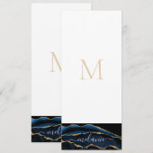 Menu Agate Marine Blue Gold Gemstone Marble Nom du mono (Devant / Derrière)