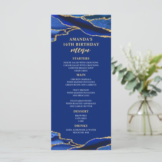 Menu Agate Royal Blue et Gold (Debout devant)