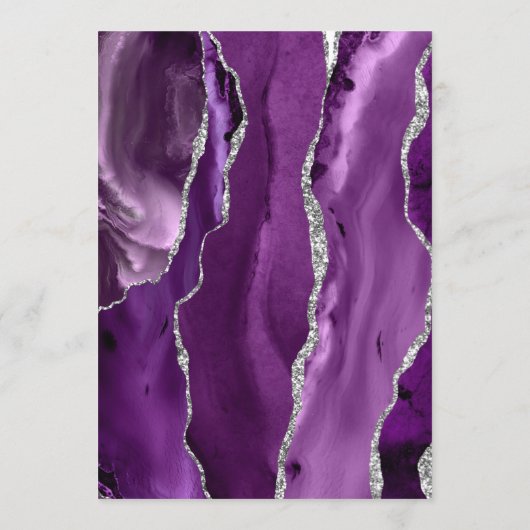 Menu Agate violet Argent Script moderne Plum Mariage (Dos)