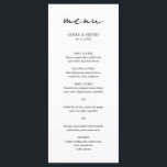 Menu Aimee Rustic Script Mariage moderne<br><div class="desc">Menu mariage moderne avec un design simple avec "menu" dans un style rustique typographie script. Tous les éléments de conception sont en noir et blanc et peuvent être modifiés dans l'outil d'édition de conception. Ce menu élégant à la disposition minimaliste conviendra à tous les styles de mariage.</div>