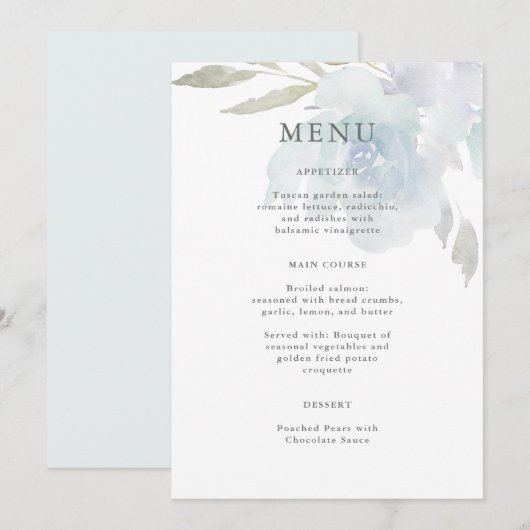 Menu Airy Blue Floral Quinceanera (Devant / Derrière)