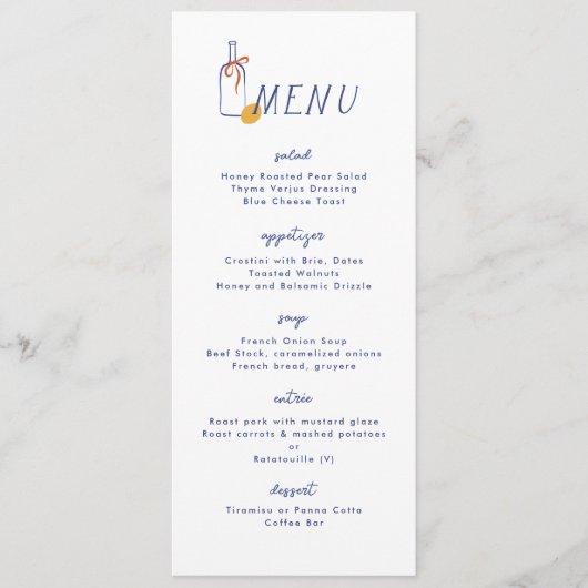 Menu Al Fresco Vin Citron Bleu Blanc Dîner (Devant)