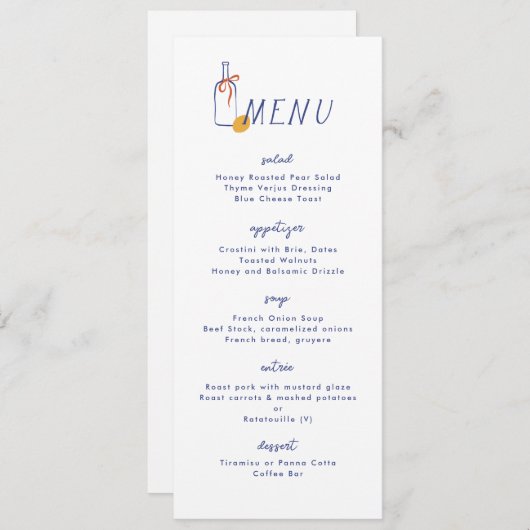 Menu Al Fresco Vin Citron Bleu Blanc Dîner (Devant / Derrière)