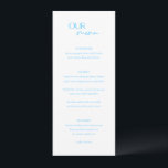 Menu Alexis Blue Elegant Mariage moderne<br><div class="desc">Menu mariage moderne avec un design simple avec "NOTRE menu" dans une combinaison d'un script élégant et d'une police sans serif moderne. Le dos a votre photo,  les noms et la date mariage.</div>