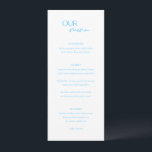 Menu Alexis Blue Elegant Mariage moderne<br><div class="desc">Menu mariage moderne avec un design simple avec "NOTRE menu" dans une combinaison d'un script élégant et d'une police sans serif moderne. Le dos a votre photo,  les noms et la date mariage.</div>