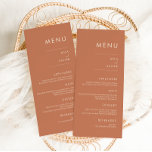 Menu Ambre toscan | Mariage minimaliste moderne<br><div class="desc">Ce design de menu simple et élégant comprend une typographie sans serif minimaliste moderne,  des couleurs bohème magnifiquement rustiques qui ne fournissent que l'information qui sert un but. Réunissez vos proches autour d'un beau repas avec notre collection chic et simple en terre cuite toscane.</div>
