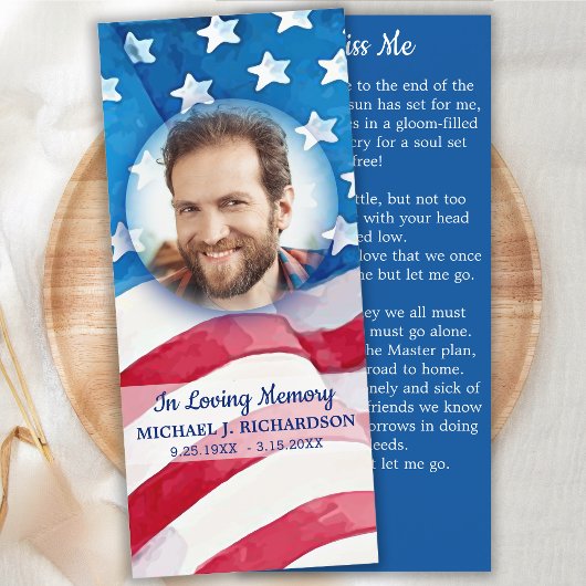 Menu American Flag Memorial Prayer Card Vétérinaire Pho