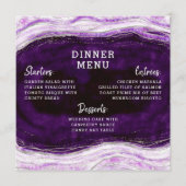 Menu Amethyst Purple & Silver Geode Agate Dîner Carré (Devant)