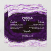 Menu Amethyst Purple & Silver Geode Agate Dîner Carré (Devant / Derrière)