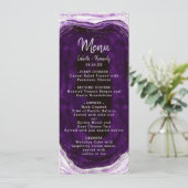 Menu Améthyste Violet & Argent Geode Agate Marbre Dîner (Debout devant)