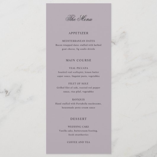 Menu Amira Dusty Lilac Mariage élégant (Devant)