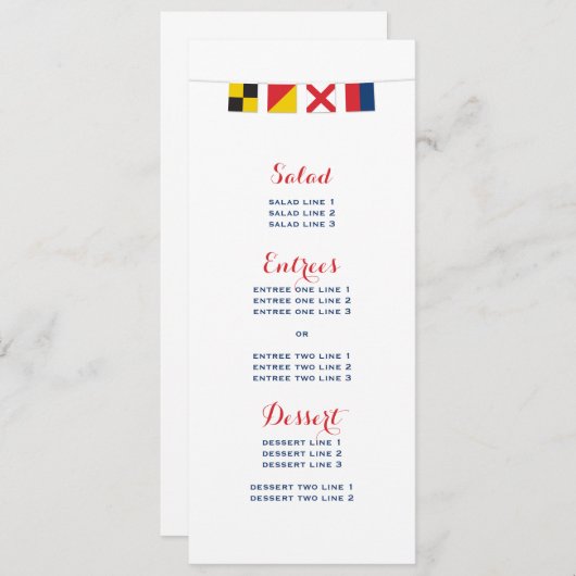 Menu AMOUR dans les drapeaux nautiques colorés (Devant / Derrière)