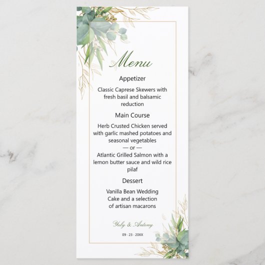 Menu Amour Intemporel Mariage Botanique et Verdure (Devant)
