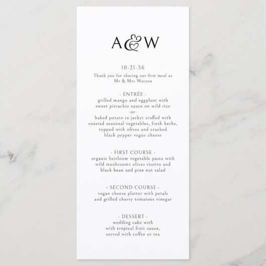 Menu Ampersand Monogramme Mariage noir et blanc (Devant)