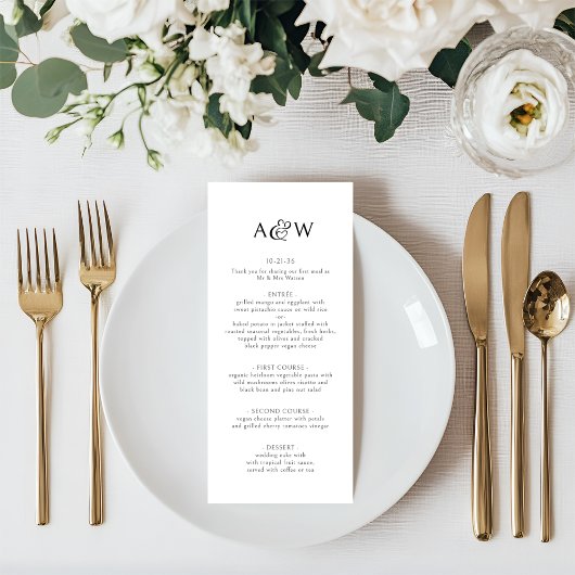 Menu Ampersand Monogramme Mariage noir et blanc