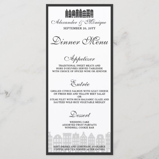 Menu Amsterdam Canal Maisons Hollandaise Mariage Dîner  (Devant)