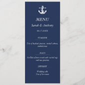 Menu Ancre bleue marine moderne Mariage alimentaire mod (Devant)