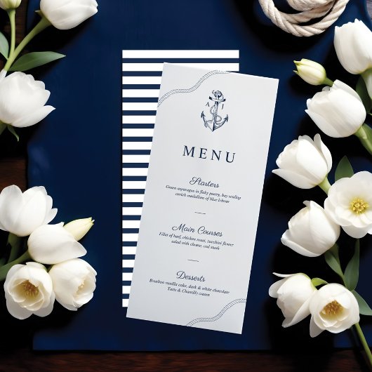Menu Ancre et corde Monogramme nautique Marine et Blanc
