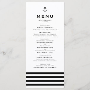 Menu Ancre moderne noir et blanc Mariage nautique