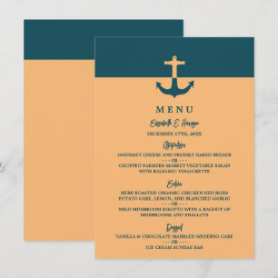 Menu Ancre nautique - Bleu corail - Mariage plage