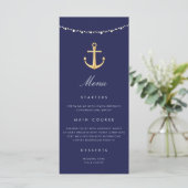 Menu Ancre nautique Mariage Marine Blue Gold (Debout devant)
