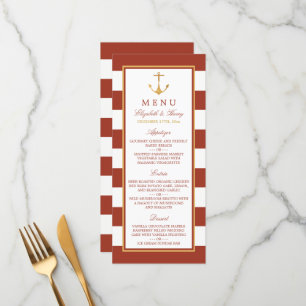 Menu Ancre or nautique, brique rouge et Mariage or