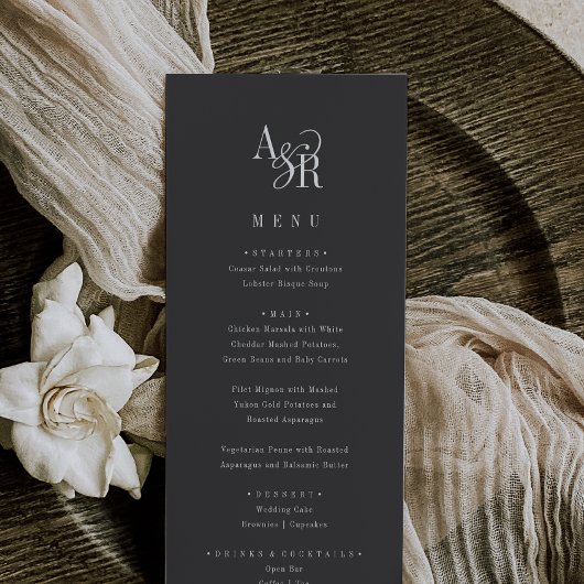 Menu ANDREA Classic Grey Dark Academia Monogram Mariage
