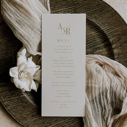 Menu ANDREA Vintage Gold Cream Neutral Elegant Wedding