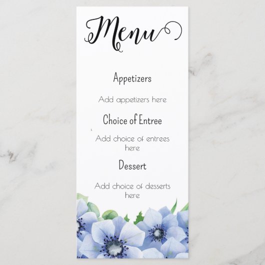 Menu Anémone Bleue et Eucalyptus (Devant)