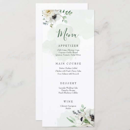 Menu Anemone Bouquet (Voorkant / Achterkant)