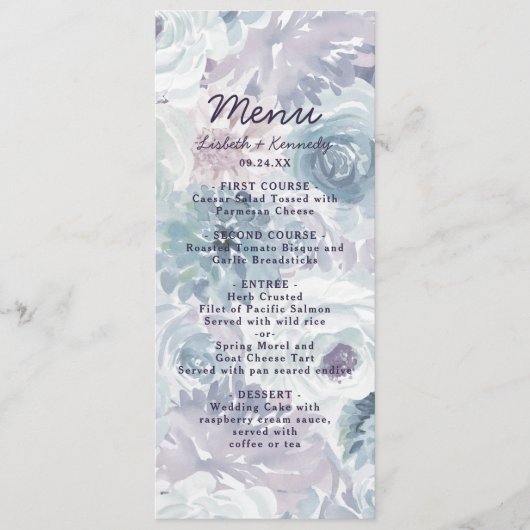 Menu Annabelle Vintage Blue Floral Aquarelle Dîner (Devant)