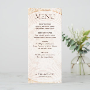 Menu Anneaux d'arbre de mariage rustique Bois écorce Gr