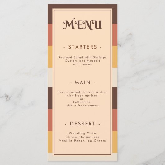 Menu Années 70 rétro les années 70 Mariage Super (Devant)