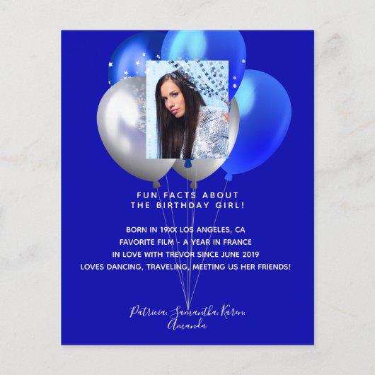 Menu Anniversaire bleu royal ballons blancs faits  (Dos)
