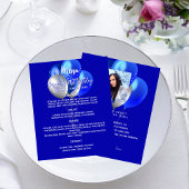 Menu Anniversaire bleu royal ballons blancs faits 