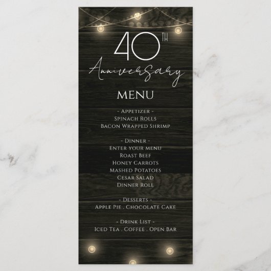 Menu Anniversaire du mariage 40e bois rustique et lumiè (Devant)